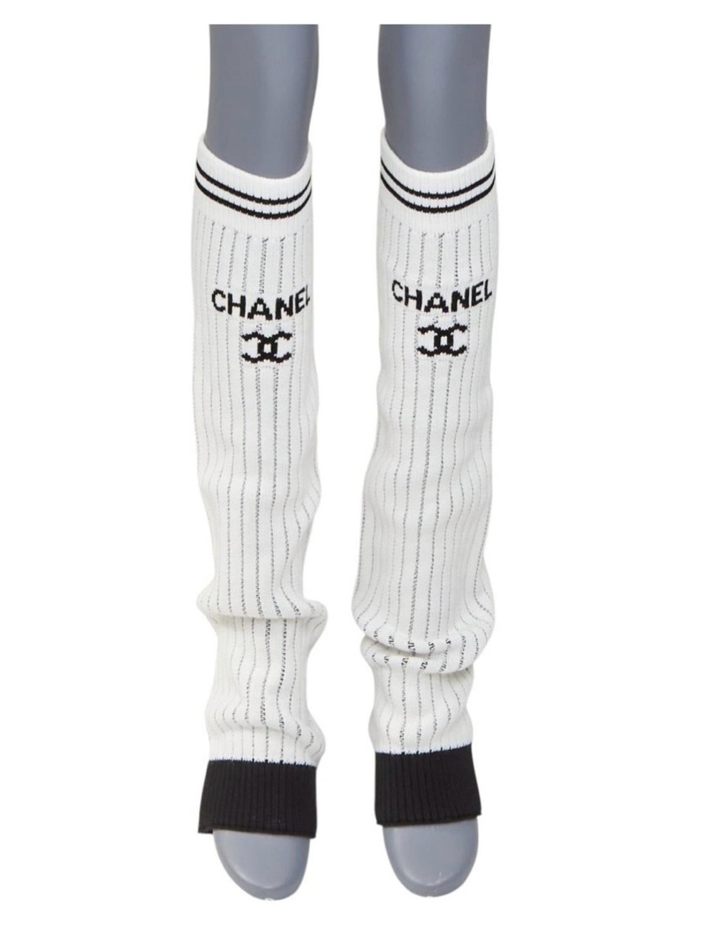 Double C White Knit Logo Leg Warmers/ Gaiters